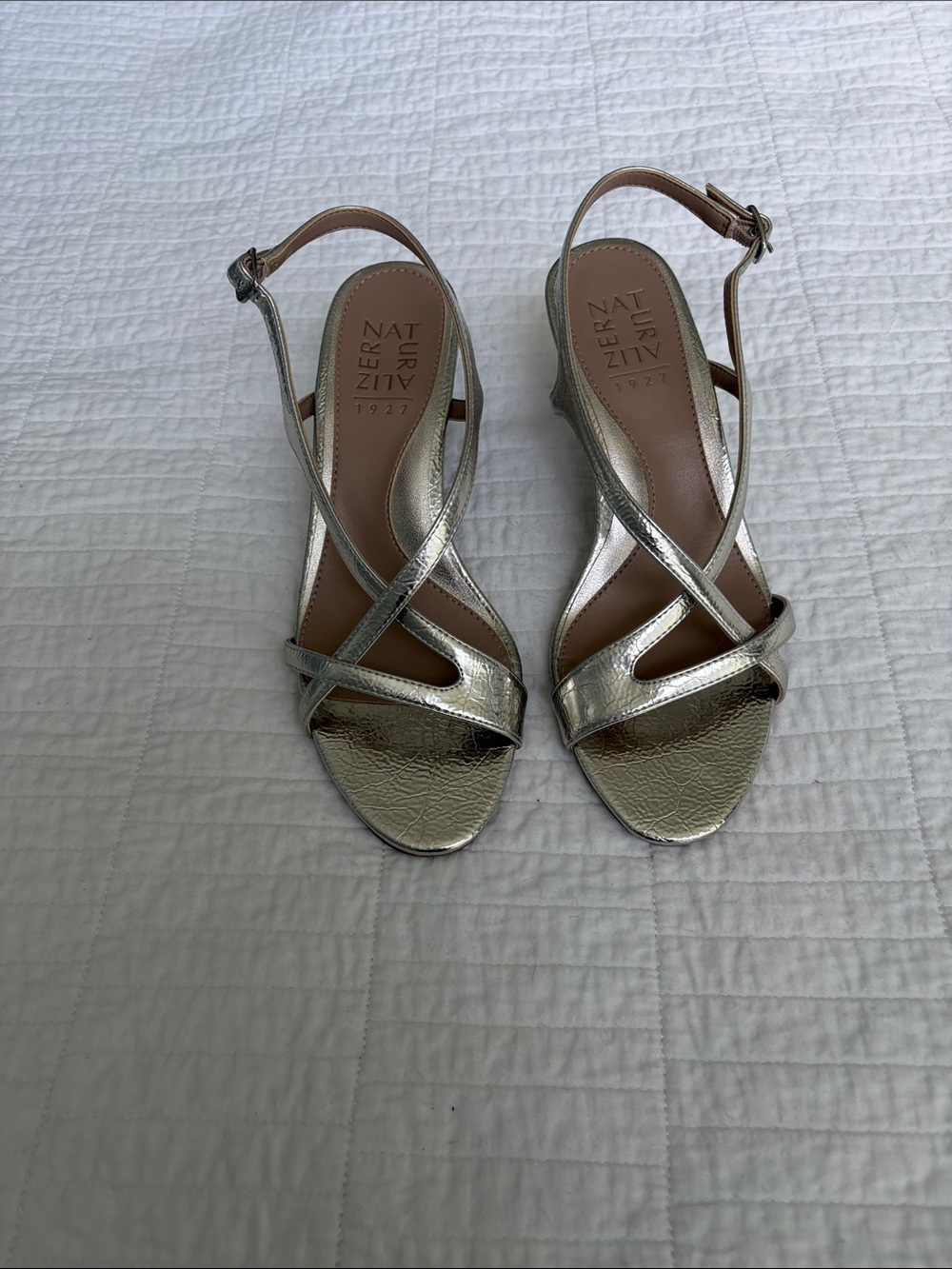 Naturalizer Silver Metallic Crisscross Slingback Heels